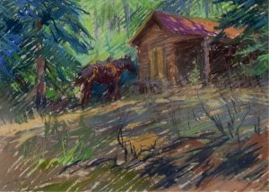 Orestes Nicholas (Rick) Grandmaison: HORSE HITCHED BY A CABIN