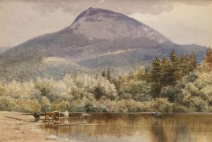 Marmaduke Matthews: A MAN FISHING ON A MOUNTAIN LAKE WITH CATTLE WATERING NEARBY