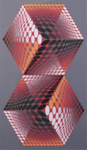 Victor Vasarely: UNTITLED COMPOSITION (RED AND GREY CUBES)