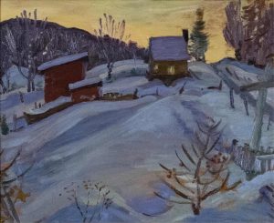 Naomi Jackson Groves: SUNSET BEHIND STE. ADELE (AUTUMN TREES verso)