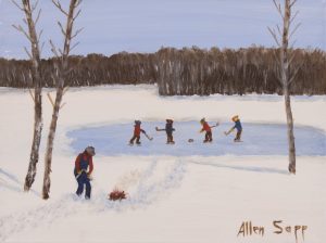 Allen Sapp: MAKING A FIRE WHILE THE BOYS PLAY HOCKEY
