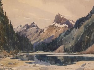 Alfred Crocker Leighton: PEAKS REFLECTING IN A MOUNTAIN LAKE