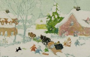 Frederick William Hutchinson: UNTITLED (WINTER VILLAGE WITH SLEIGH)
