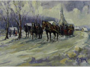 Ernest Marza: UNTITLED (HORSE-DRAWN SLEIGH BY THE CHURCH)