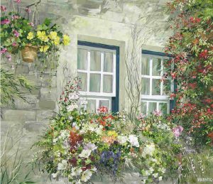 Leslie Wainwright: COTTAGE WINDOW W/ BOUGAINVILLEA