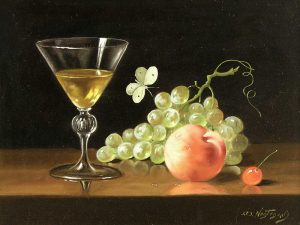 Jan Frederik Johannes Nagtegaal: UNTITLED (STILL LIFE WITH WINE GLASS, FRUIT AND BUTTERFLY)