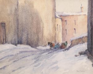 Paul Archibald Caron: TWO SLEIGHS PASSING ON A QUEBEC STREET