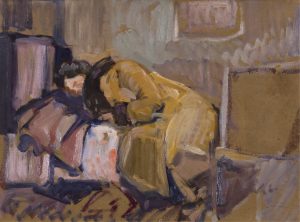 Arthur Lismer: ESTHER LISMER RECLINING – YELLOW COAT
