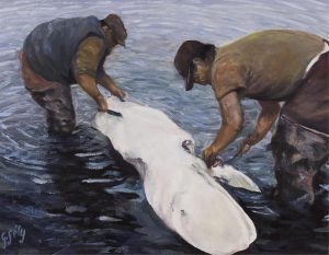 Gabriel Joseph Gely: HARVESTING WHITE WHALE “BELUGA”, ESKIMO POINT