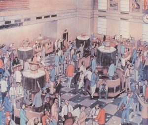 William Kurelek: LIGHT TRADING DAY, TORONTO STOCK EXCHANGE