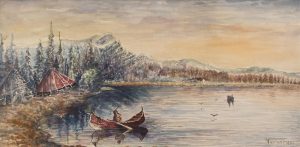 Frederick Arthur Verner: PADDLER APPROACHING AN ENCAMPMENT