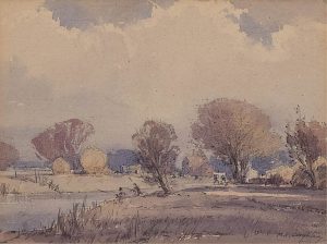 Alfred Crocker Leighton: FISHING ON THE RIVER STOUR, CANTERBURY, KENT