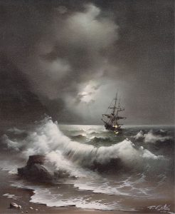 Eugene Garin: SHIP ON A MOONLIT SEA WITH CRASHING WAVES