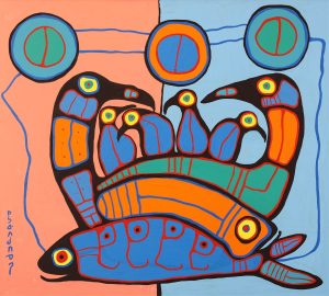 Norval Morrisseau: FAMILY OF BIRDS WITH FISH