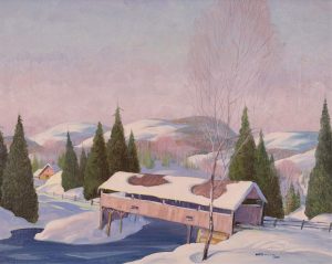 Graham Noble Norwell: WINTER SCENE WITH COVERED BRIDGE