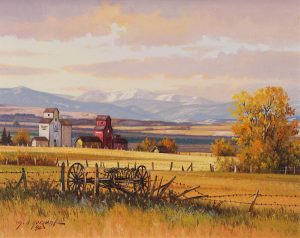 George A. Horvath: COUNTRY LANDSCAPE WITH GRAIN ELEVATORS