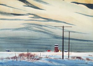 Robert Newton Hurley: FARM WITH GRAIN ELEVATOR, NOCTURNE