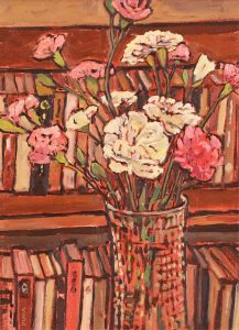 William (Bill) Duma: STILL LIFE WITH FLOWERS AND BOOKSHELF