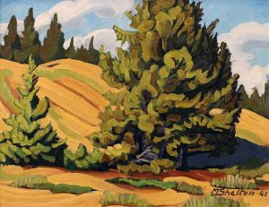 Margaret Dorothy Shelton: LANDSCAPE WITH HILLSIDE AND TREES (STILL LIFE WITH TEAPOT, BOWL AND FRUIT verso)