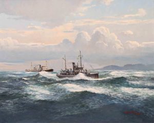 Duncan Mackinnon Crockford: THE MINESWEEPING TRAWLER BRAS D’OR, ESCORTING ITALIAN MERCHANTMAN TO SYDNEY N.C., 1940