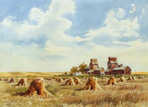 Don Frache: HAYING SCENE WITH GRAIN ELEVATORS