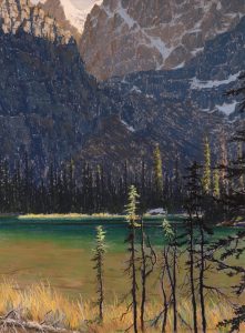 Horace Champagne: MARY LAKE AT SUNSET (NEAR LAKE O’HARA, YOHO NT. PK., B.C.