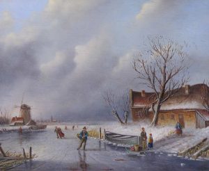 Dutch School: SKATERS ON THE CANAL