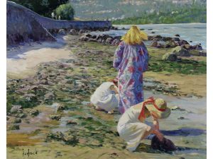 Ron Hedrick: SEAWALL WITH THREE GIRLS