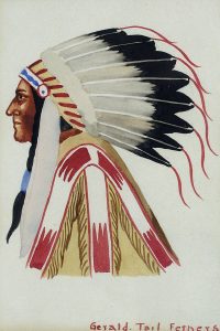 Gerald T. Tailfeathers: PORTRAIT WITH HEADDRESS  |  HUNTER BY TEEPEE