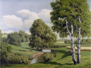 F. Saliger: FARMLAND WITH MEANDERING CREEK
