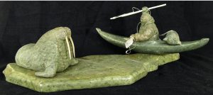 Unidentified Inuit Artist: HUNTER IN KAYAK WITH WALRUS