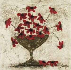 Sara Rosen: RED FLOWERS IN A GOLD VASE