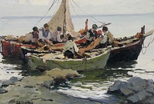 Luca Albino: FISHING BOATS, MENDING THE NETS