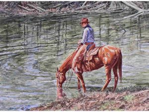 Arnold Mosley: HORSE AND RIDER TAKING A BREAK