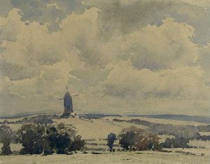 Alfred Crocker Leighton: SOUTHEAST ENGLISH COUNTRYSIDE WITH WINDMILL