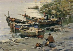 Luca Albino: MENDING THE NETS, FISHING BOATS AT SHORE