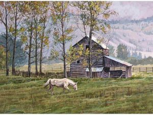 Arnold Mosley: HORSE IN A FARMYARD