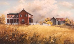 Georgia Jarvis: AUTUMN FARMHOUSE WITH STORM CLOUDS APPROACHING