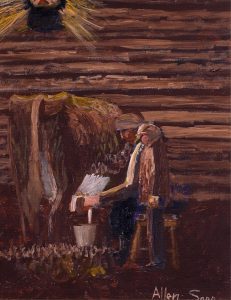 Allen Sapp: MY GRANDMOTHER MILKING THE COW IN THE BARN (NOOKUM IN THE COW BARN)