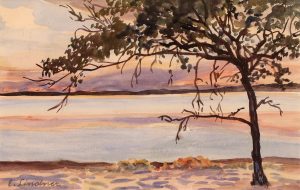 Ernest Lindner: TREE AT LAKESHORE – SUNSET