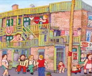 Miyuki Tanobe: VIE DE QUARTIER (RUE CHAMPLAIN, COIN ONTARIO, MONTREAL)