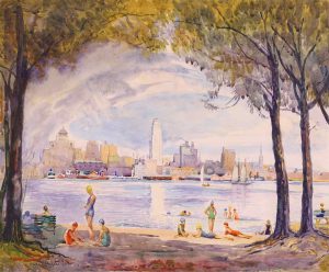 Owen Staples: CITY VIEW FROM TORONTO ISLAND BEACH