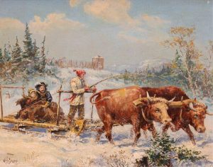 William Harvey Sadd: SLEIGH WITH OXEN TEAM