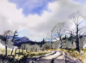 Brian M. Atyeo: COUNTY ROAD WITH TREES AND MOUNTAINS