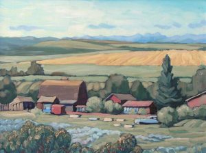 Margaret Dorothy Shelton: FOOTHILLS FARM WITH DISTANT MOUNTAINS