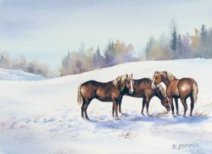 Georgia Jarvis: HORSES GRAZING, WINTER