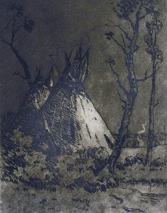 Carl Henry von Ahrens: TEEPEES WITH DISTANT FIGURES