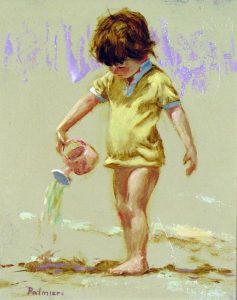Frank Palmieri: CHILD AT THE BEACH WITH WATERING CAN