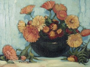 Margaret Dorothy Shelton: STILL LIFE IN DARK GREEN BOWL