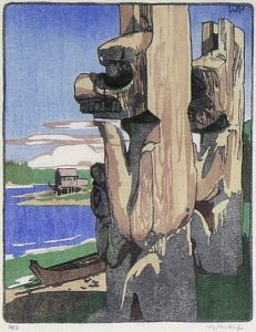 Walter Joseph Phillips: SIWASH HOUSE POSTS, TSATSISNUKOMI, BRITISH COLUMBIA